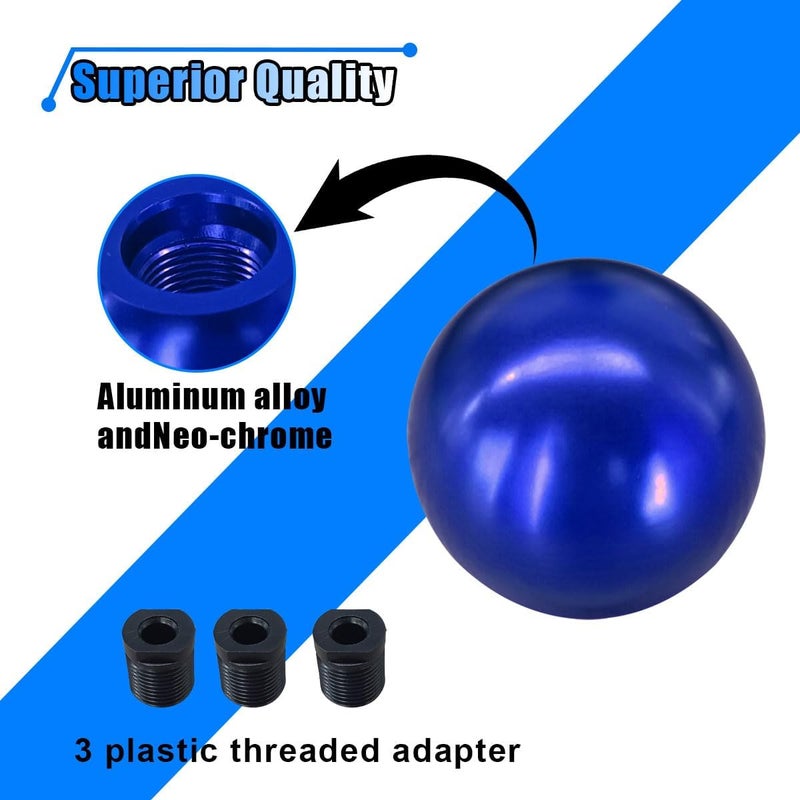 BDZMC Car Round Ball Gear Shift Knob, Aluminum Alloy Gear Shift Stick Head for Most Manual Vehicles with 3 Adapters M8, M10, M12 (Blue) - Image 3